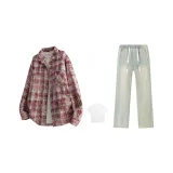 Red White Plaid+Yellow Mud[Comes with White T-Shirt]