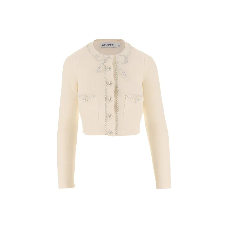 Self-portrait Rhinestoned Soft-knitted Cardigan-0
