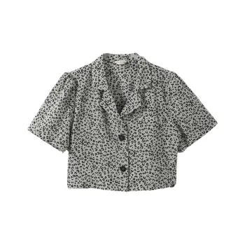YUMOMO STAR Shirts Women's Gray Leopard Print