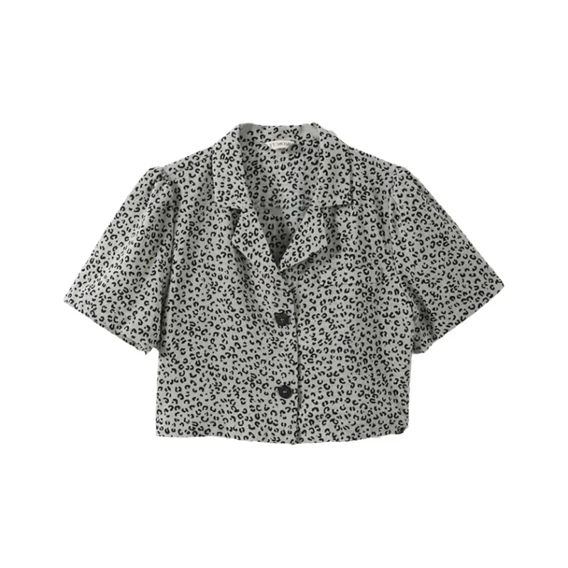 YUMOMO STAR Shirts Women's Gray Leopard Print-0