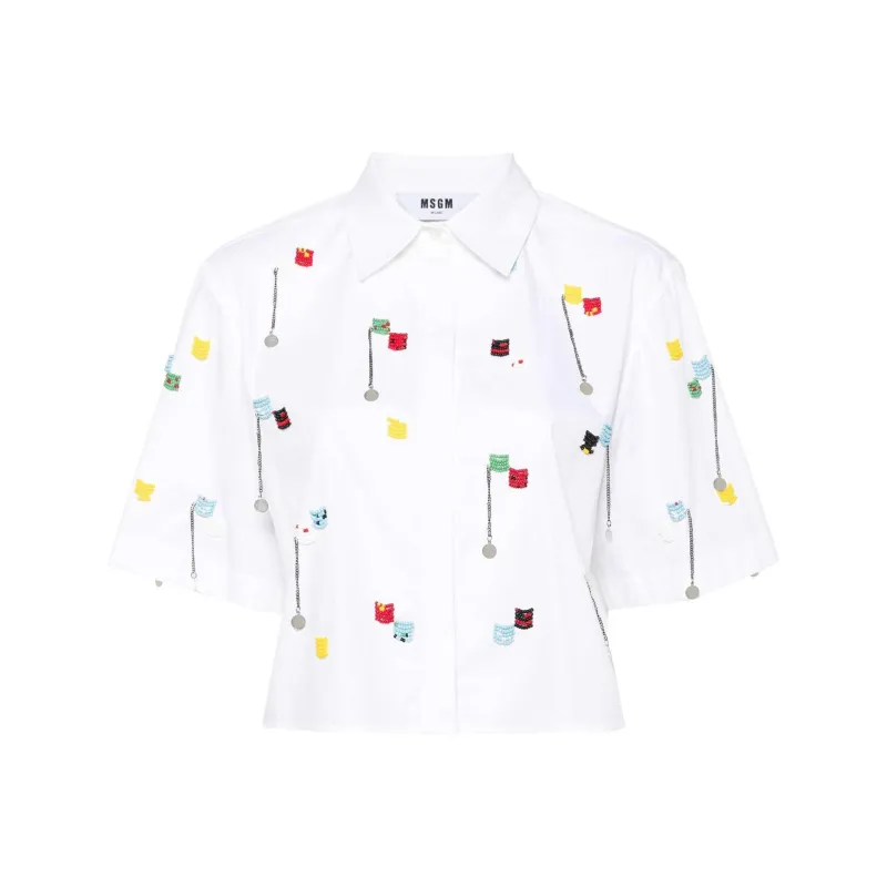 MSGM Bead embellished Cotton Shirt-0