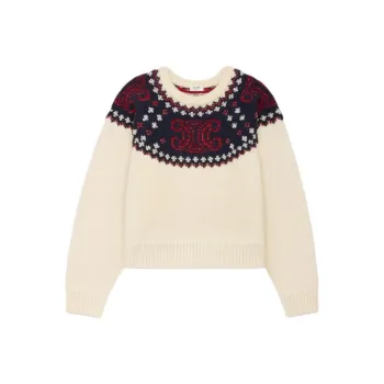 CELINE Embroidered Crew Neck Sweater In Fair Isle Wool