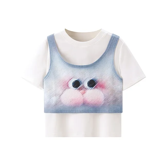 Honey Kuma X LEDIN Honey Kuma Co branded Series T Shirts Women's Denim Blue-0