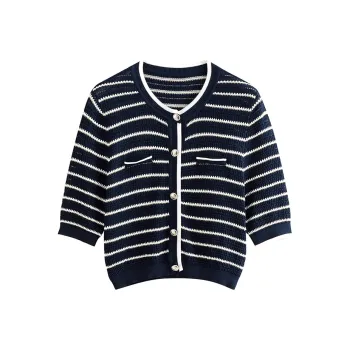 Initial Language Knitwear Women's Royal Blue White Stripes