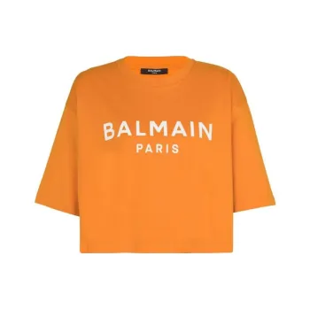BALMAIN Logo Print Cropped T Shirt 'Orange'