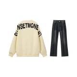 Apricot Sweatshirt+Black Gray Jeans