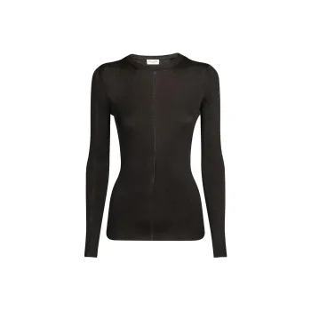 SAINT LAURENT Long Sleeved Crewnecck Rib Knitted Top