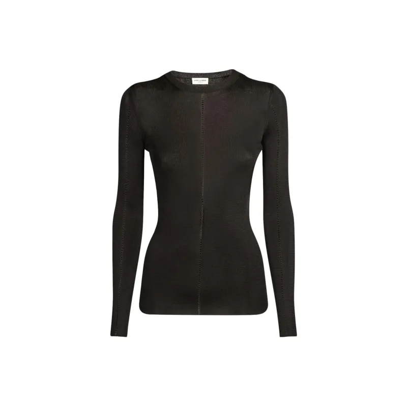 SAINT LAURENT Long Sleeved Crewnecck Rib Knitted Top-0