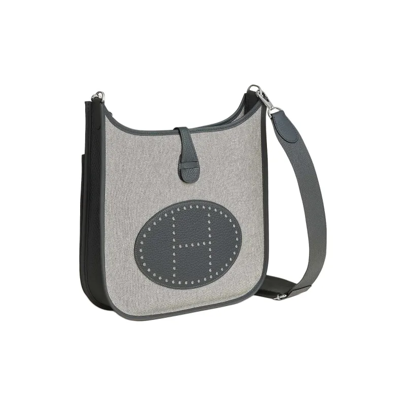 HERMES Evelyne Canvas With Taurillon Clemence Leather Shoulder Bag Women's Gray-1