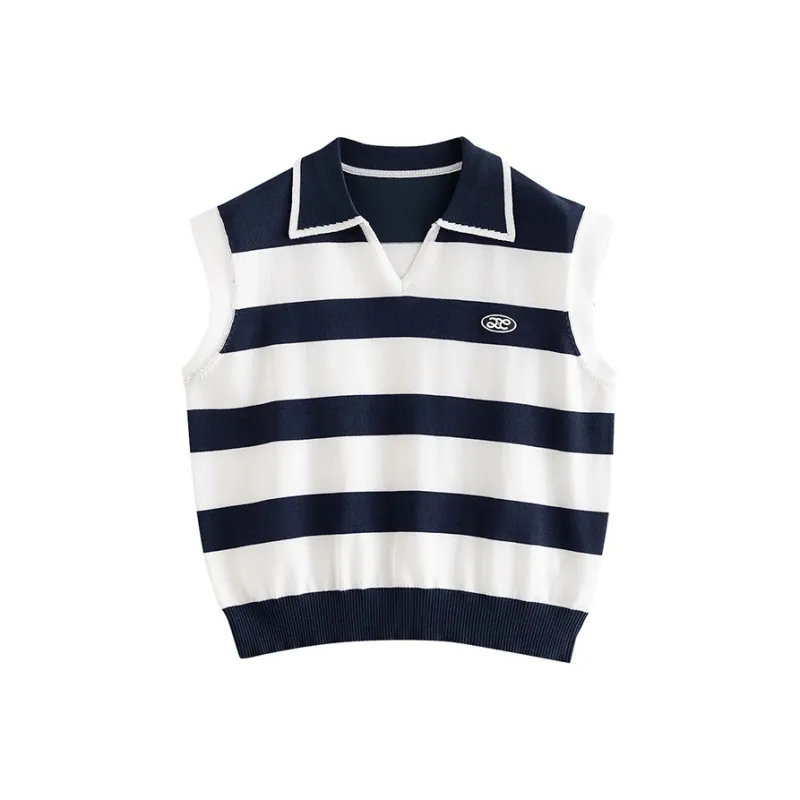 Initial Language T Shirt Women's Blue White Stripes-0