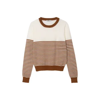 FAWENXIANGZI Sweater Women's Caramel White Stripe