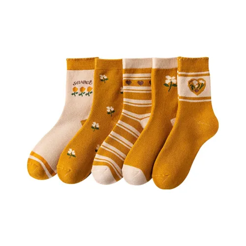 H YXIANG Mid Calf Socks Women's 5 Pack Mixed Color