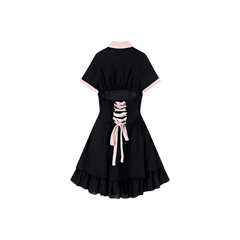 DOKZB Short Sleeved Dress Women's Black-1