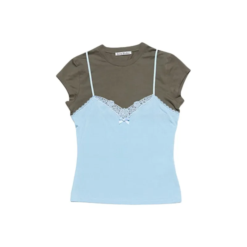 Acne Studios Lace Strap T Shirt 'Grey/Blue'-0