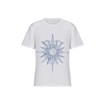 DIOR Geometric Pattern Print Crew Neck Pullover Short Sleeved T Shirt Women's White