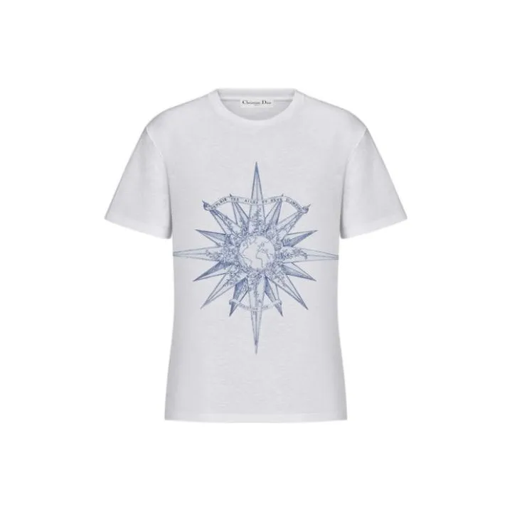 DIOR Geometric Pattern Print Crew Neck Pullover Short Sleeved T Shirt Women's White-0