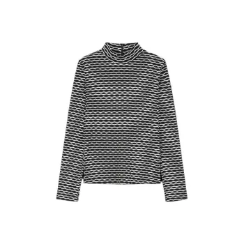 DEGAIA T Shirt Women's White Gray Stripes