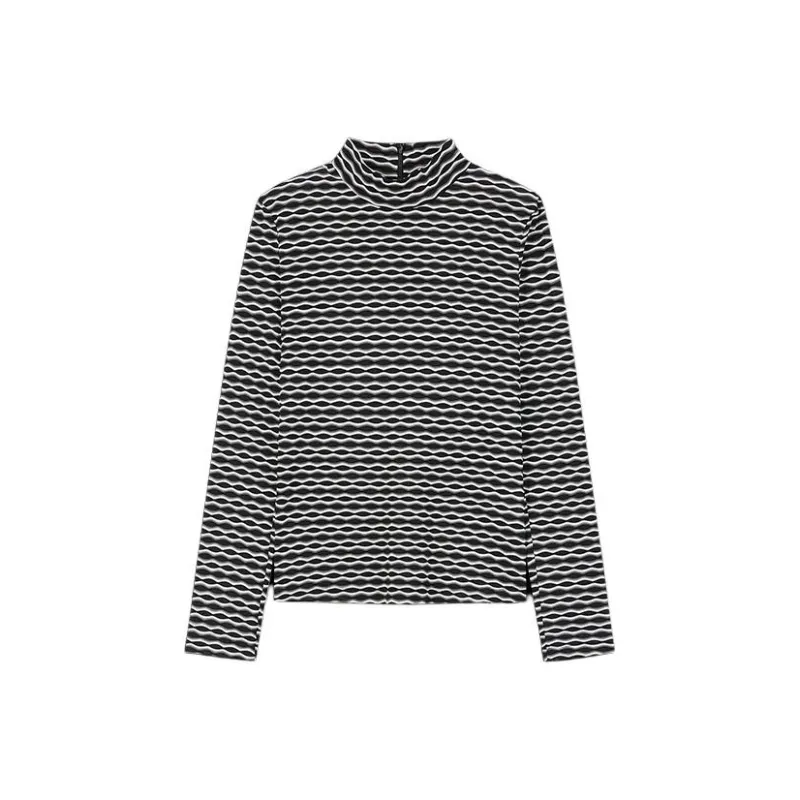 DEGAIA T Shirt Women's White Gray Stripes-0