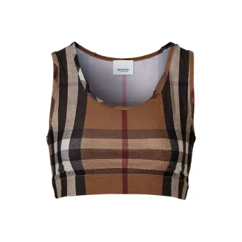 Burberry Check Print Cropped Top 'Birch Brown'
