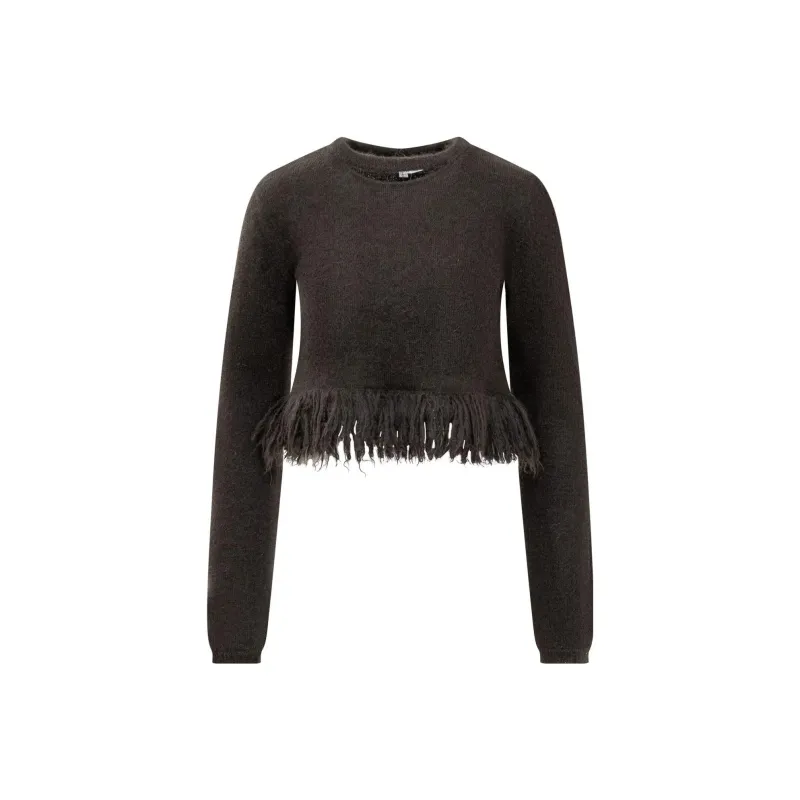 JW Anderson Cropped Fringed-Hem Knitted Jumper-0