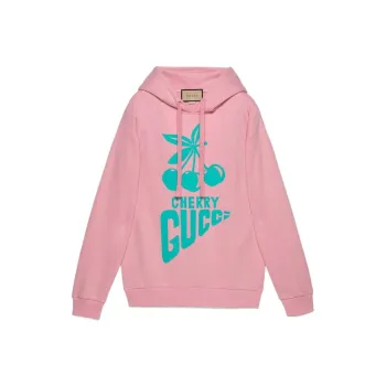 GUCCI Cherry Print Hoodie Light Blue
