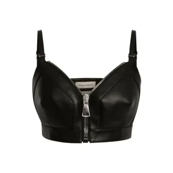 Alexander McQueen Zip-front Cropped Leather Top