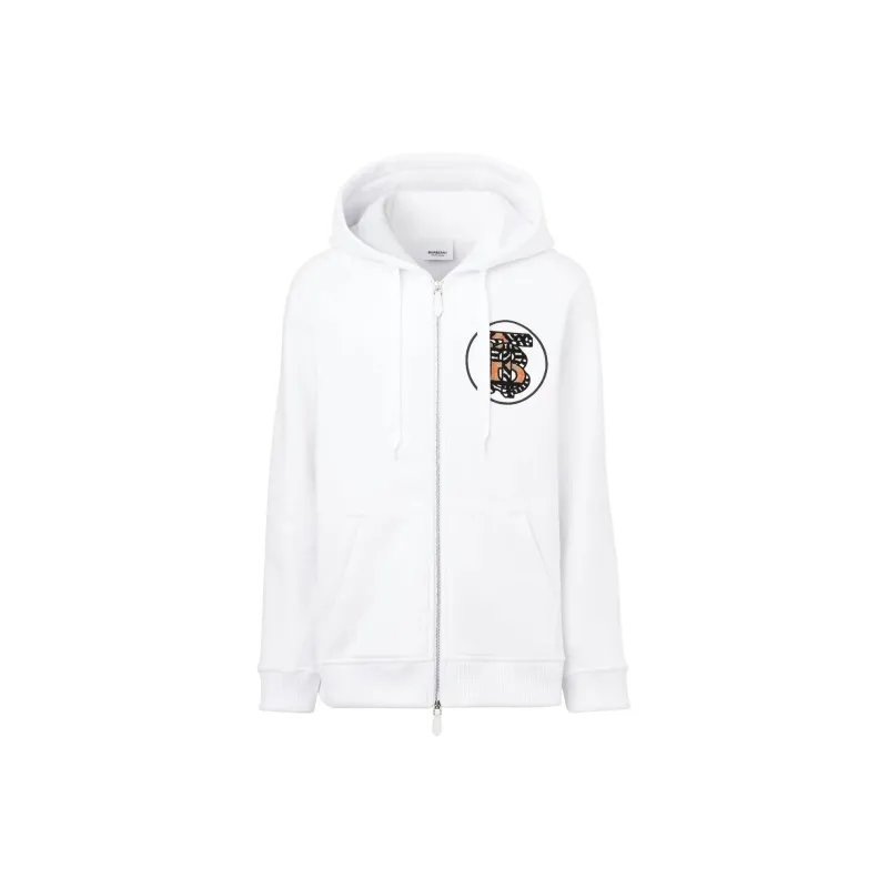 Burberry Tb Monogram Motif Zipped Hoodie Jacket White-0
