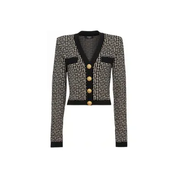 BALMAIN Monogram intarsia Cropped Cardigan