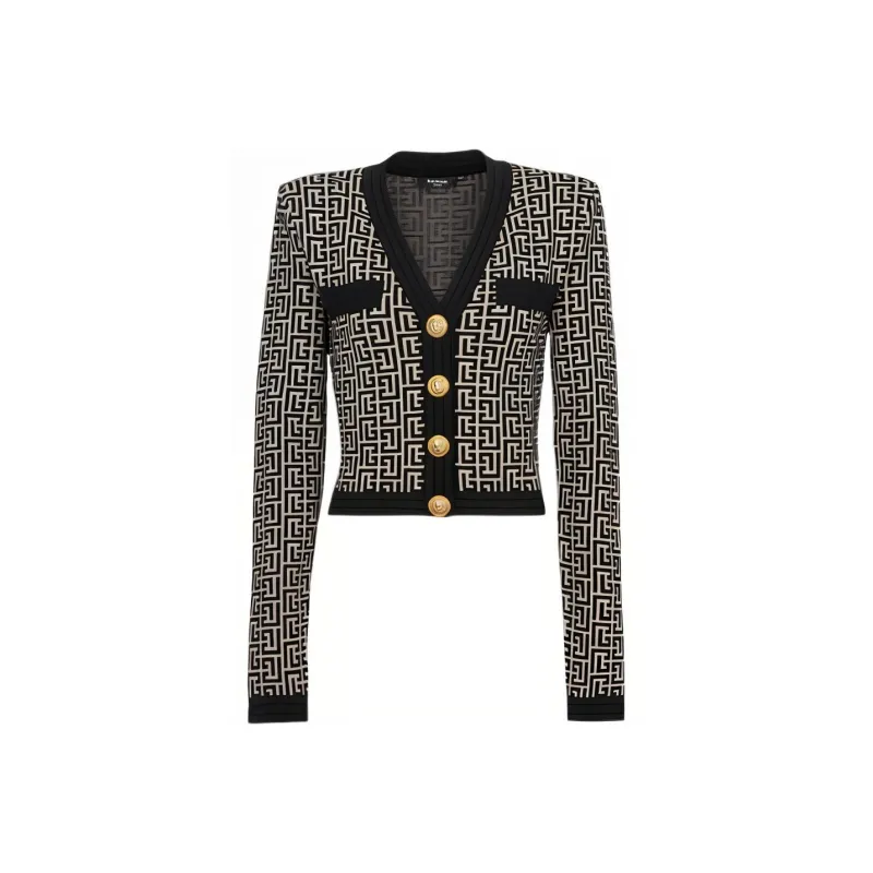BALMAIN Monogram intarsia Cropped Cardigan-0