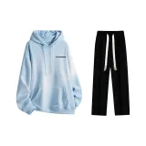 Fleece-Lined Clothing Sets (Glacier Blue Fleece-Lined Hoodies & Sweatshirts+Black Fleece-Lined Casual Pants)