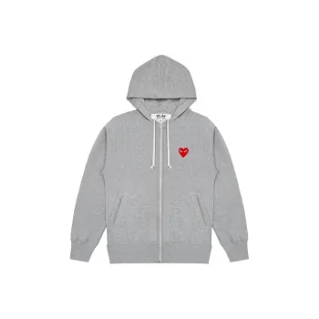 Comme Des Garcons Play Red Multi Heart Zip Up Hoodie Grey