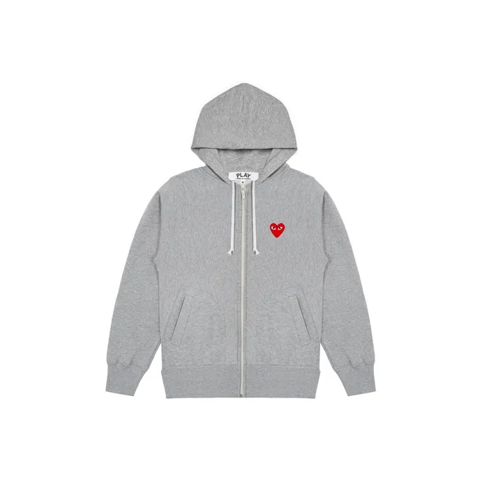 Comme Des Garcons Play Red Multi Heart Zip Up Hoodie Grey-0