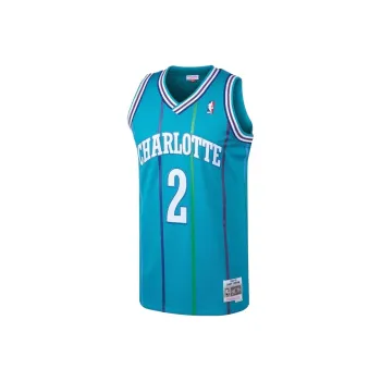 NBA Charlotte Hornets Mitchell & Ness Larry Johnson Basketball Jerseys Men's Cyan