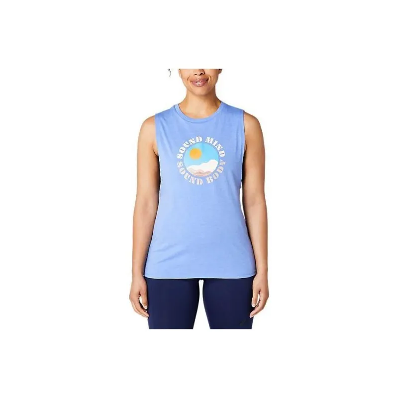 Asics Sun In The Sky Slogan Muscle Tee T-Shirt Women's Blue-0