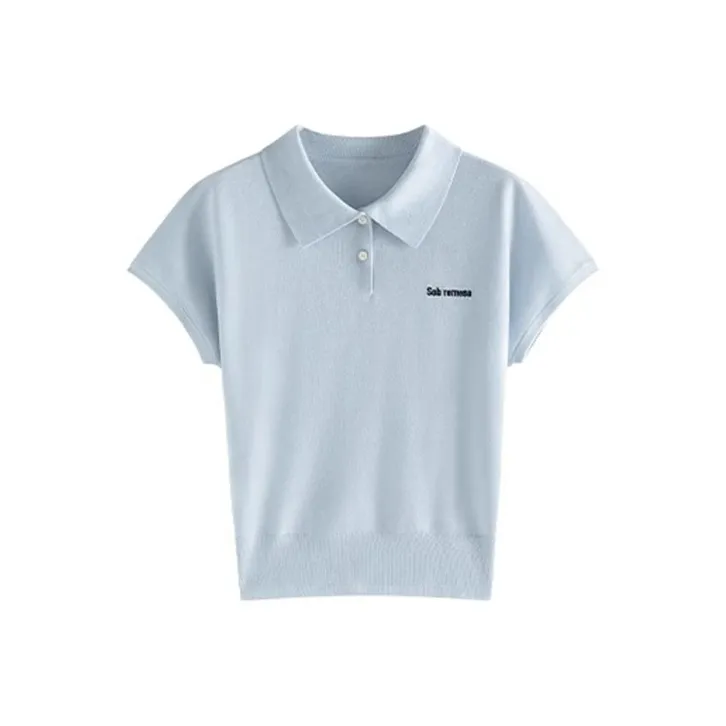 HDFULERN Leg of Mutton Sleeve T Shirt Women's Ice Blue-0