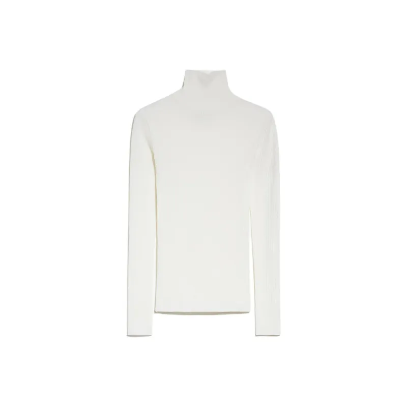MaxMara Flavia Collection Pure Virgin Wool Mock Polo-Neck Sweater Sweater Women's Optical White-0