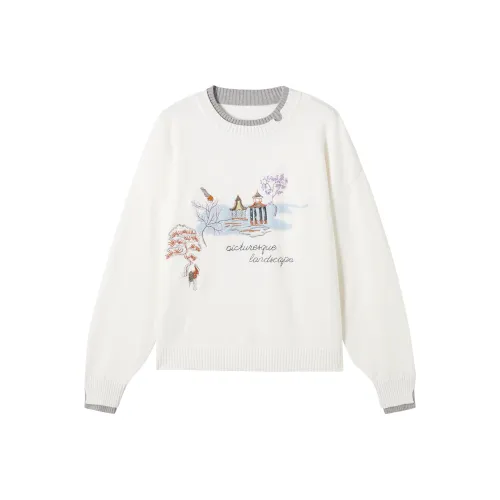 DIALOGUE Sweater Women's Mountain And Water Embroidery White