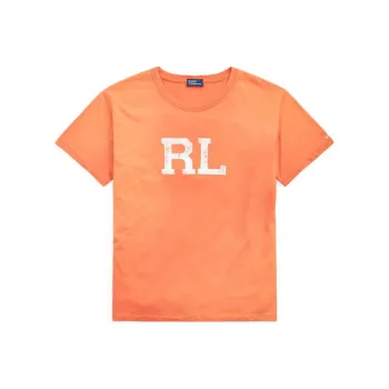 Polo Ralph Lauren RL Logo Plain Weave Knitted Fabric Crew Neck Pullover Short Sleeved T Shirt Women's Orange