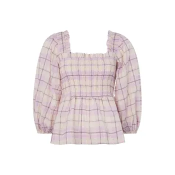 GANNI Seersucker Check Smock Top 'Orchid Blossom'