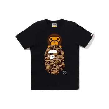 A BATHING APE Women'ss Cookie Camo 2 Milo On Ape Head Tee White Brown