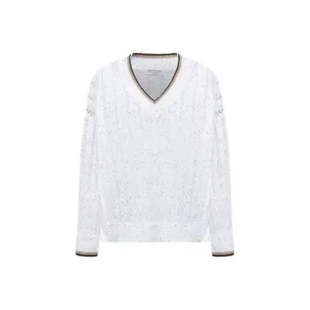 Brunello Cucinelli Openwork Knitted V Neck Jumper