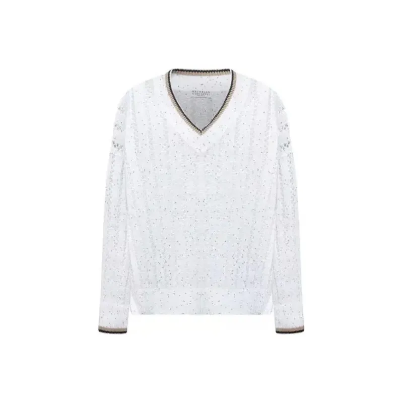 Brunello Cucinelli Openwork Knitted V Neck Jumper-0
