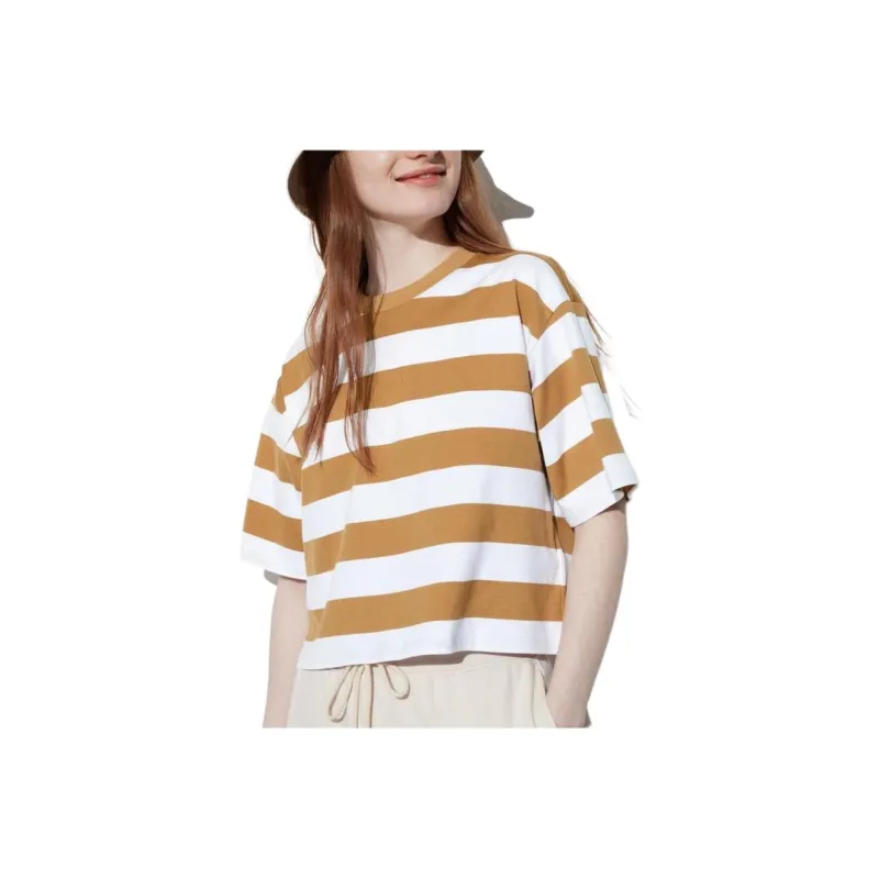 UNIQLO Drop Shoulder Sleeve T Shirt Women's Dark Beige-0