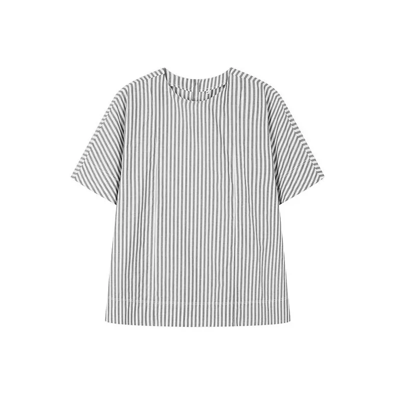 MUJI T Shirts Women's Black X Stripes-0