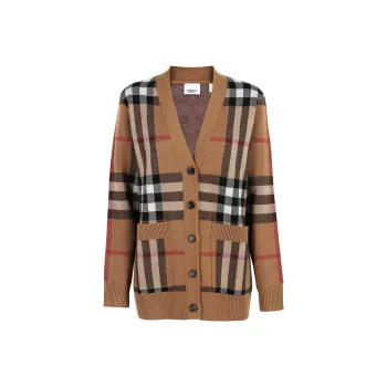 Burberry Women'ss Checked Wool Cashmere Blend Cardigan Brown