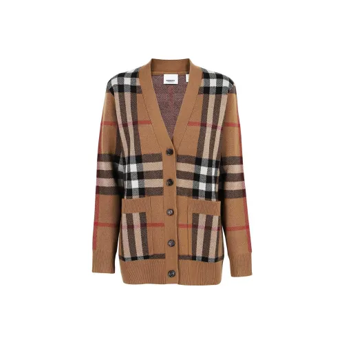 Burberry Women'ss Checked Wool Cashmere Blend Cardigan Brown