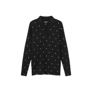 VERSACE Stud Embellished Long Sleeved Knitted Polo Shirt