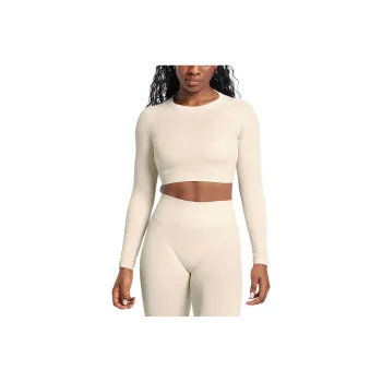 GYMSHARK ADAPT FLECK SEAMLESS LONG SLEEVE CROP TOP T-Shirt Women's Coconut White