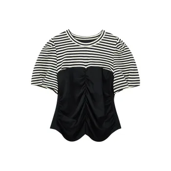 Yu Qianwen Regular T Shirt Women's Black White Stripes