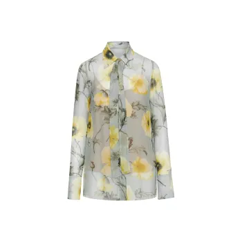 Oscar De La Renta Poppy Tie-neck Chiffon Blouse
